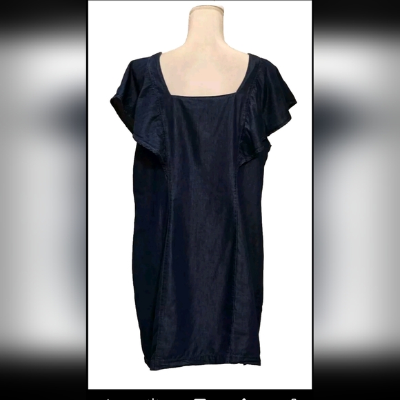 a. n. a. Square Neck Flutter Sleeve Soft Denim Button Up Cotton Mini Dress XXL - Picture 16 of 16
